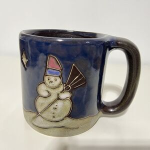 MARA MEXICO Coffee Mug Snowman Christmas Blue Deco Pottery Mug Large
